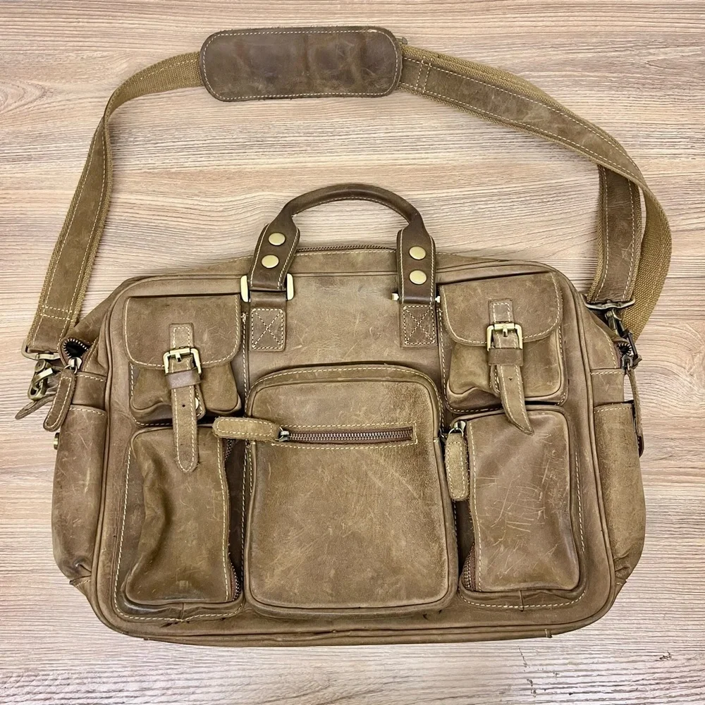 Casual Leather Briefcases Laptop Bag Brown Color Americana